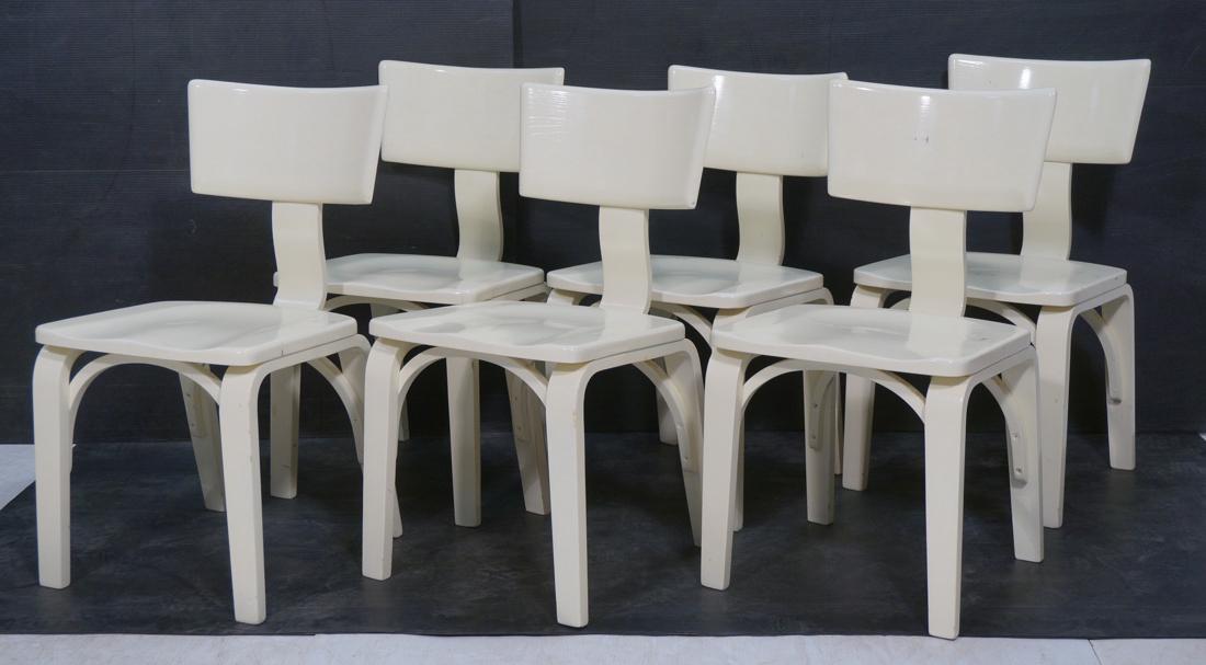 Set 6 Modernist Cream Painted Dining Side Chairs. (1 of 9)