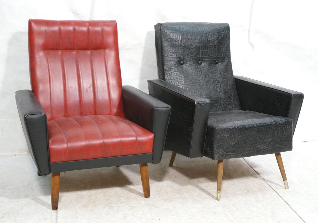 2p Italian Vinyl Tall Back Lounge Chairs. Red bac (1 of 10)