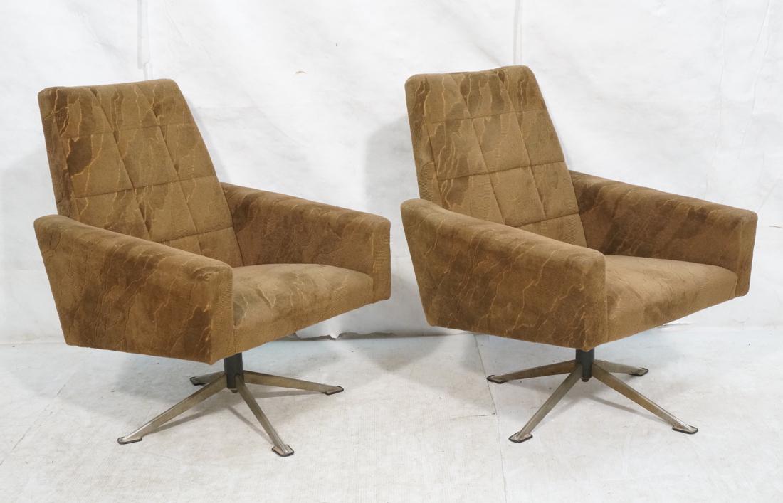 Pr Italian Style Brown Swivel Lounge Chairs. Patt (1 of 10)
