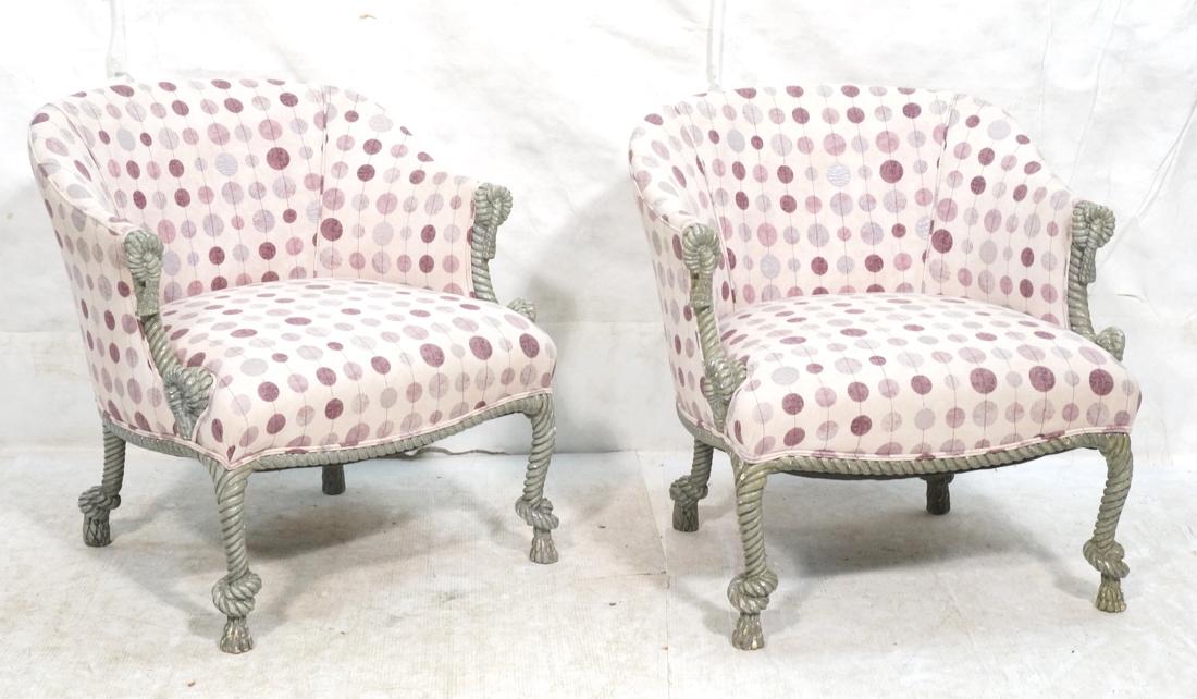 Pr Decorator Lounge Chairs. Gray Painted Braided (1 of 10)