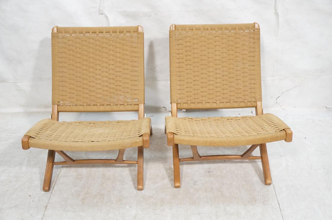 Pr HANS WEGNER Style Woven Rush Lounge Chairs. Fo (1 of 10)