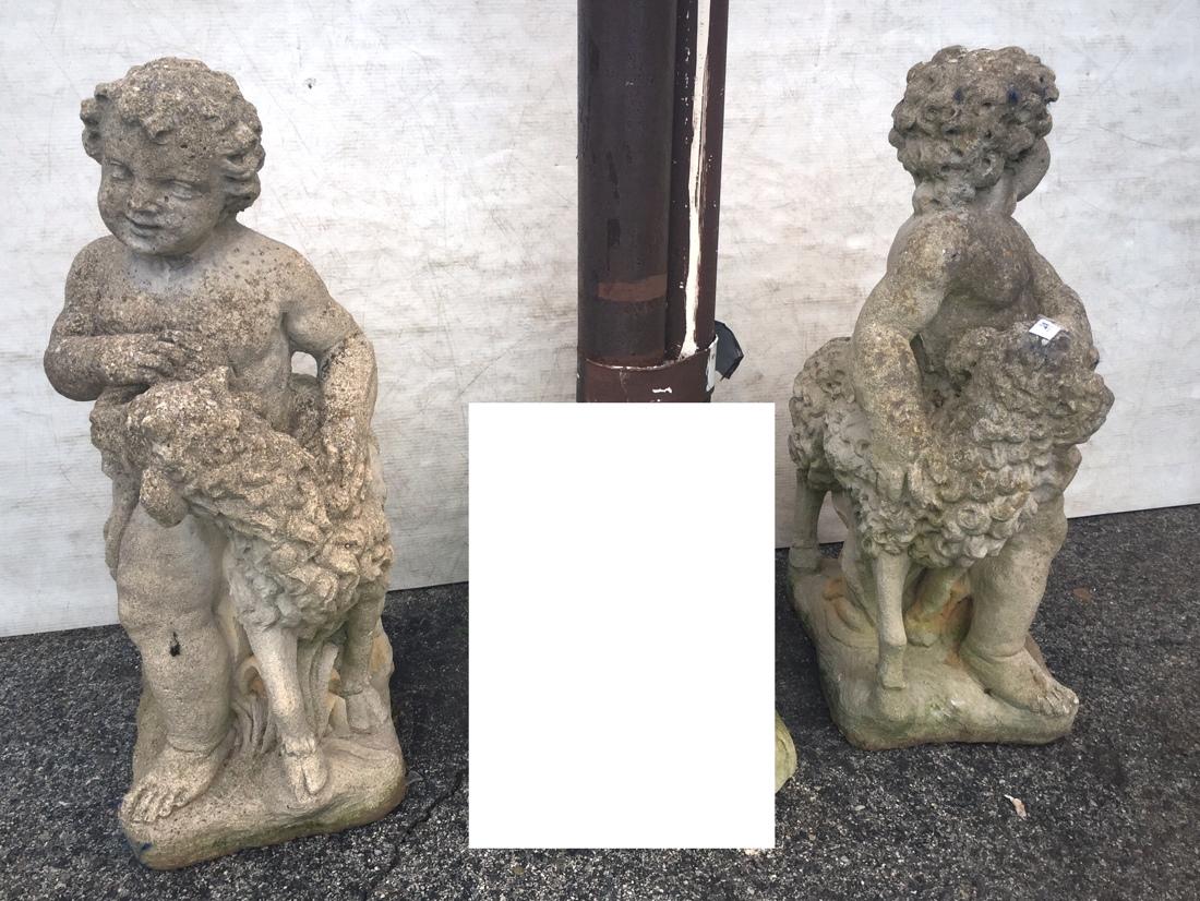 Pair of Cement Garden Cherubs with sheep. Antique (1 of 10)