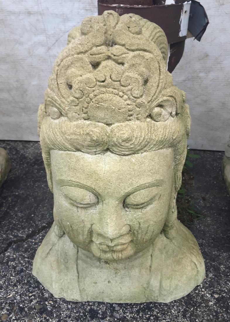 Cement Buddha head garden ornament. (1 of 4)
