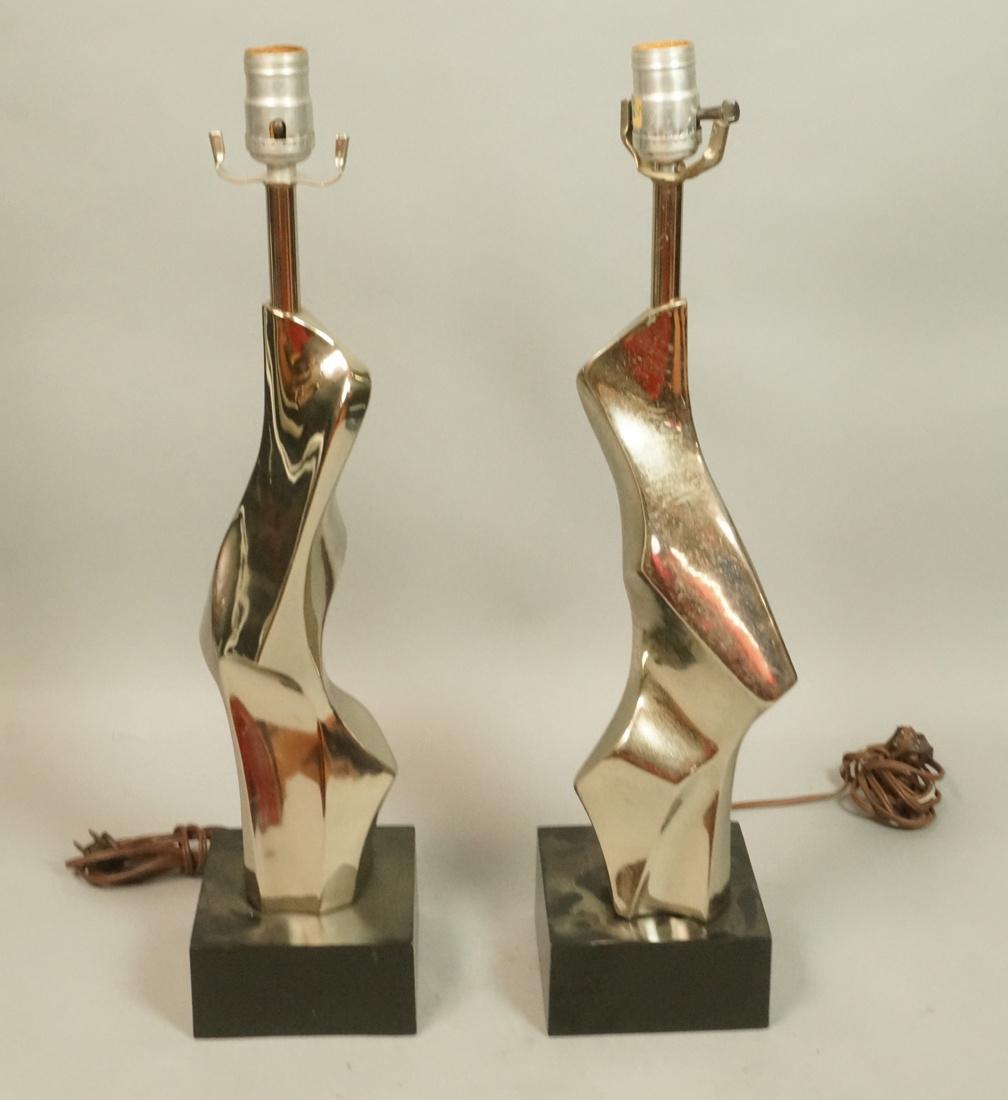 Pr LAUREL Brutalist Silver Metal Table Lamps. Scu (1 of 8)