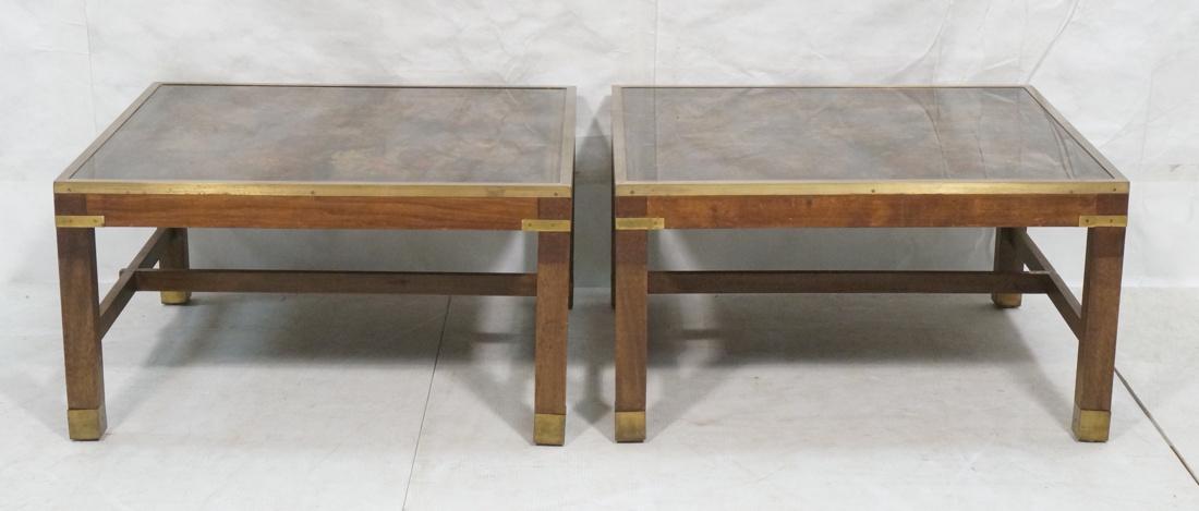 Pr Square Eglomise Glass Coffee Tables. Burgundy (1 of 9)