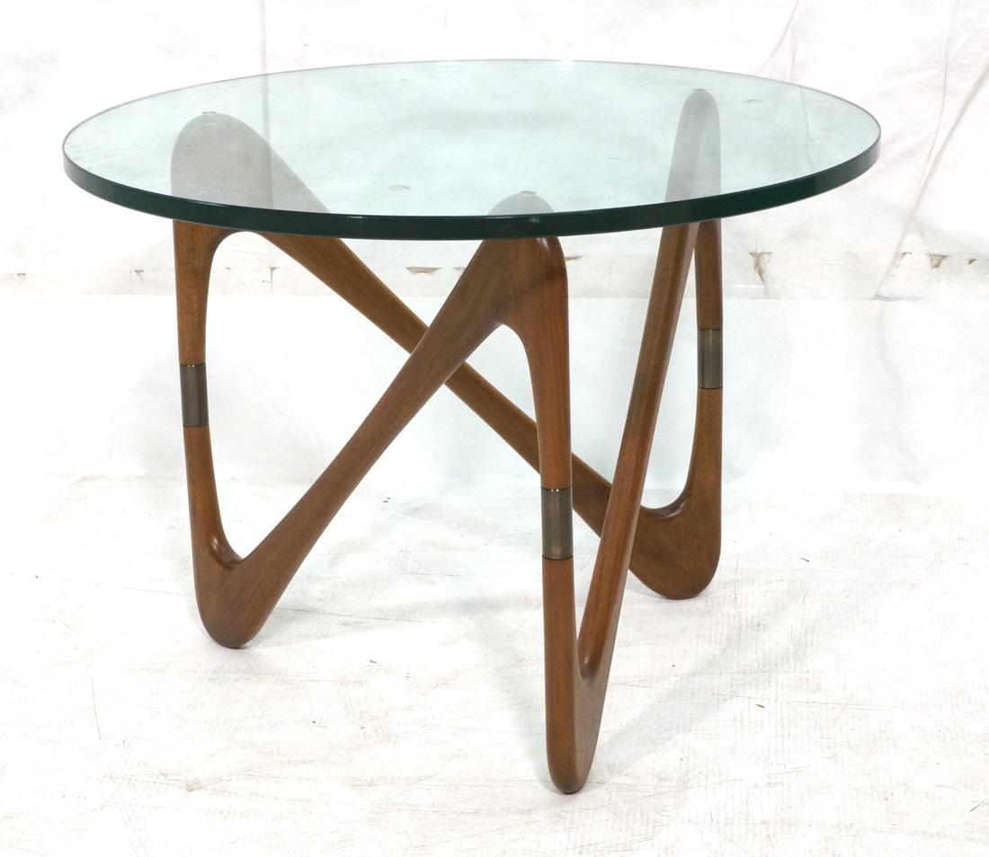 Italian style Walnut Side Table with Round Glass (1 of 7)