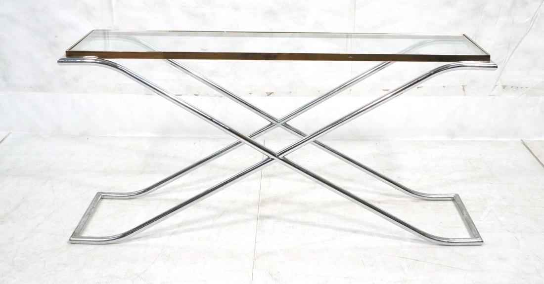 Glass Top Console Hall Table. Chrome Tube "X" Bas (1 of 9)