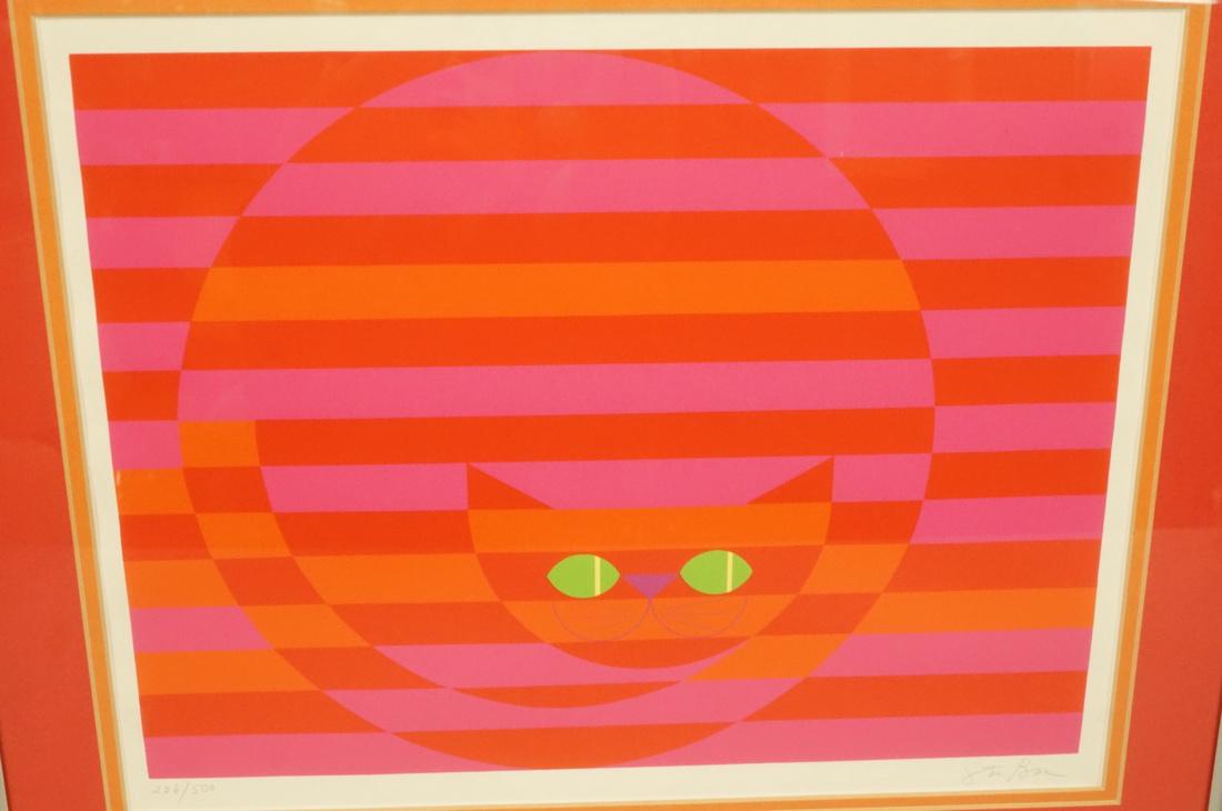 STEVE B???? OP ART Print Cat. Pink & Orange with: STEVE B???? OP ART Print Cat. Pink & Orange with Green Eyes. Pencil Signed. 226/500-- Dimensions: Image Size: H: 12.5 inches: W: 15 inches ---