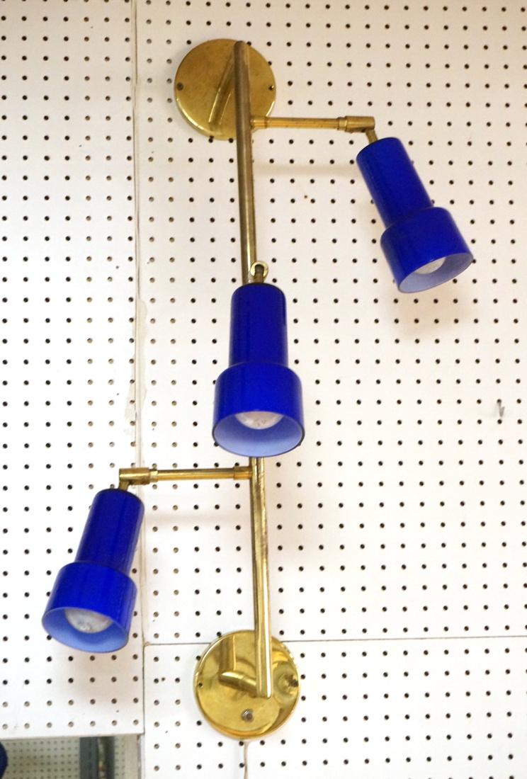 Modernist Brass and Glass Wall Sconce with Cobalt (1 of 8)
