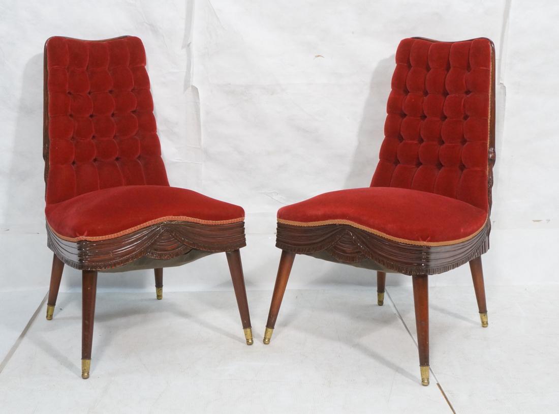 Pr Antique Red Velvet Side Chairs. Fancy carved d (1 of 10)