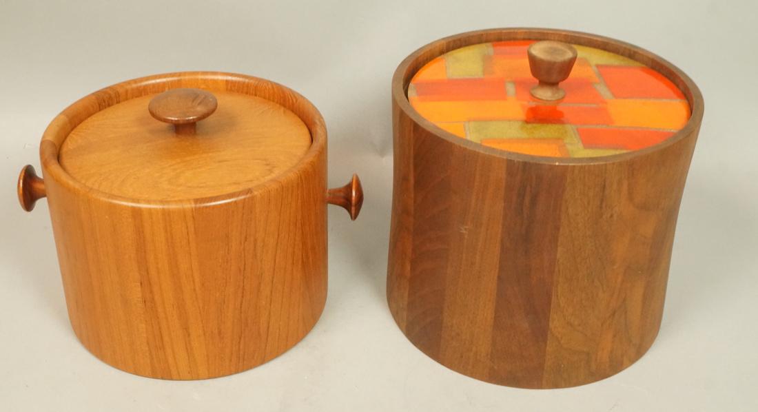 2pc Danish Teak Ice Buckets.  1). Staved Teak Buc (1 of 6)