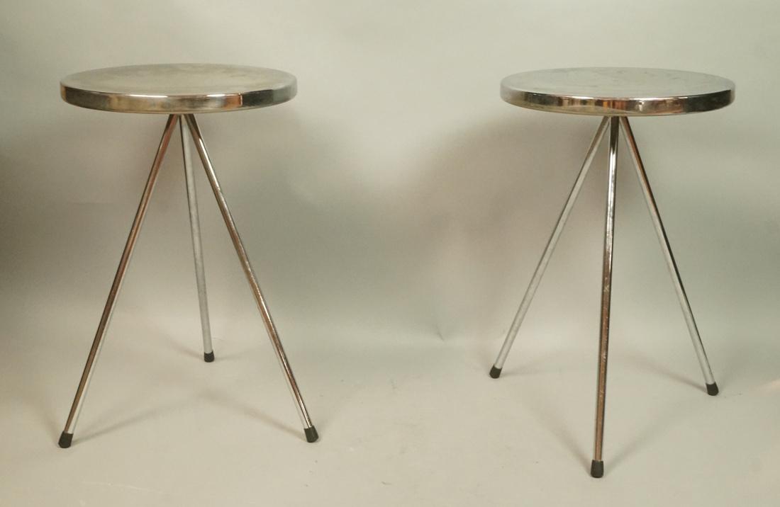 Pr Chrome Tripod Side Tables Stools. Round Chrome (1 of 5)