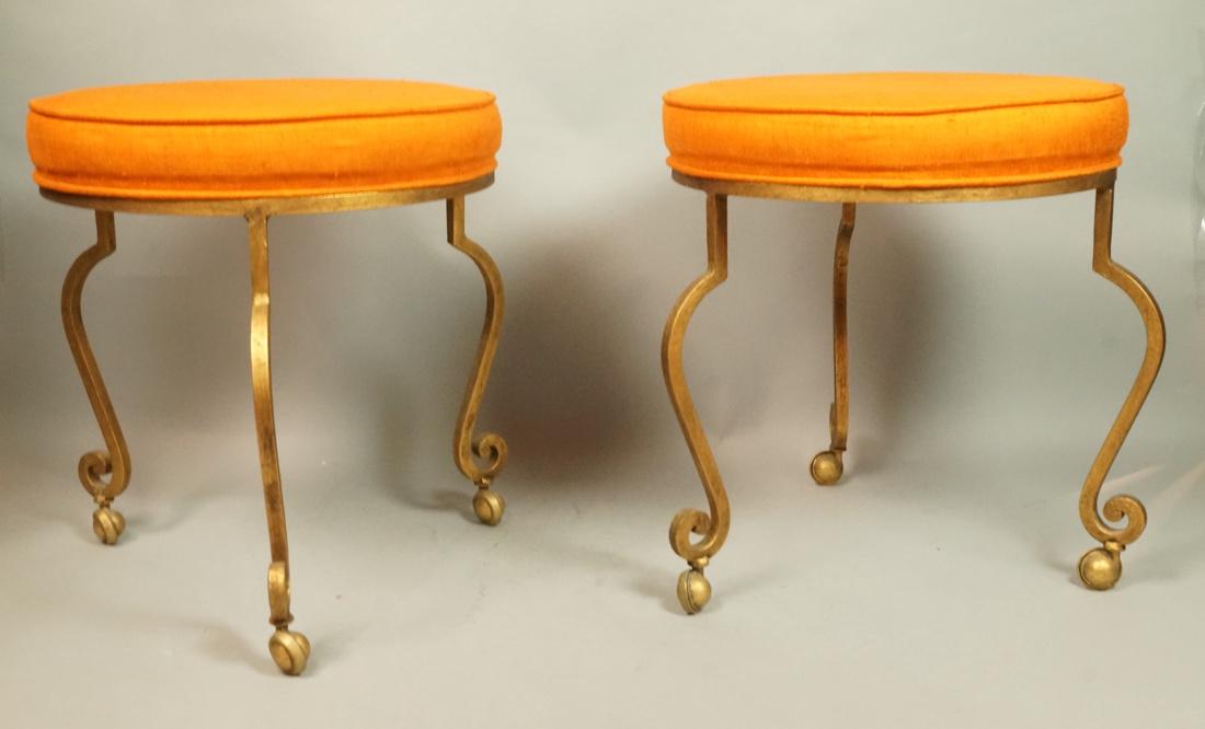 Pr Round Gilt Iron Regency style Rolling Stools. (1 of 10)