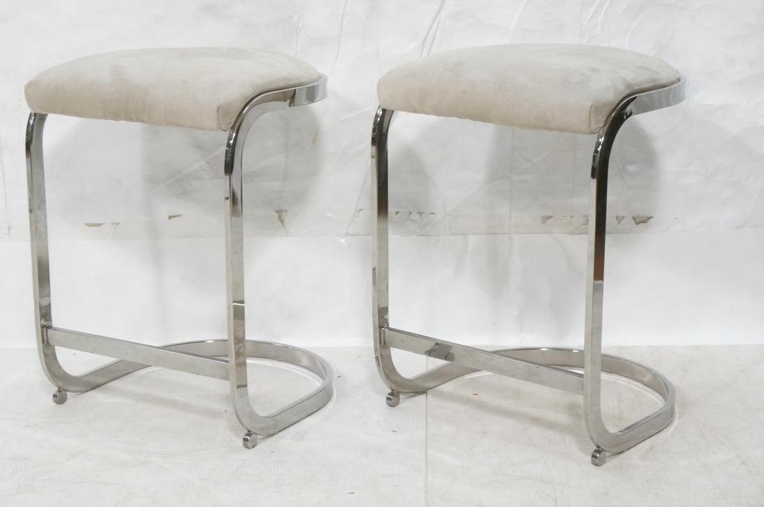 Pr Chrome Modernist Bar Stools. Gray Ultra suede (1 of 7)