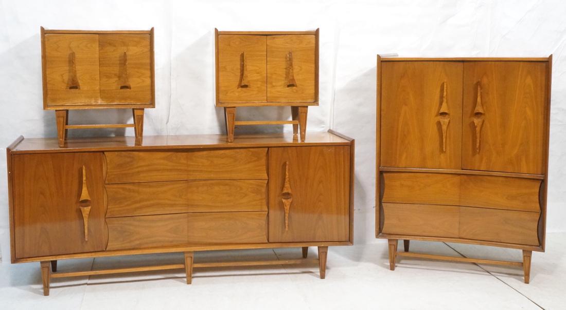 4pc Mid Century Bedroom Set.  Walnut Cabinets wit (1 of 10)