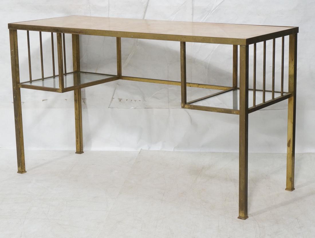 Marble Top Vintage Brass Desk Table. Square brass (1 of 10)