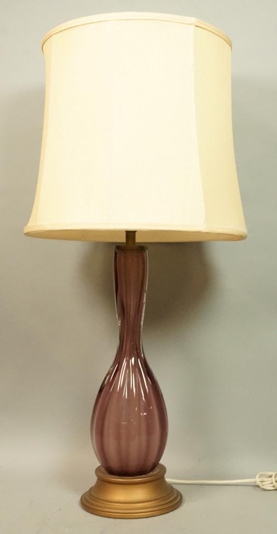 Amethyst Art Glass Table Lamp. Ribbed Bottle Form (1 of 6)