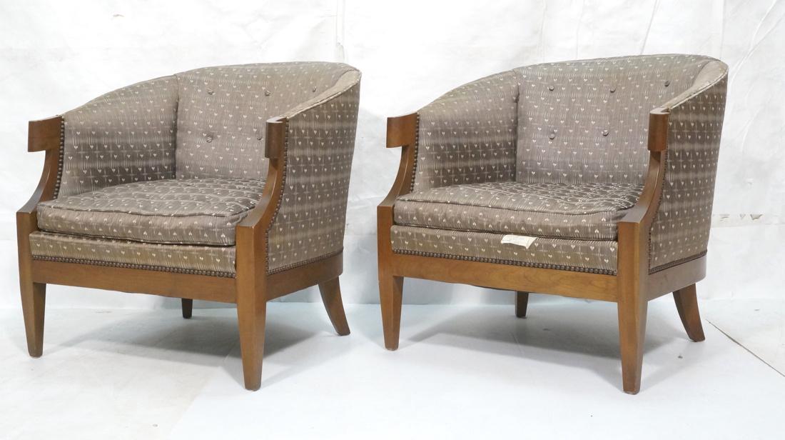 Pr BAKER Barrel Back Wood Frame Lounge Chairs. Gr (1 of 5)