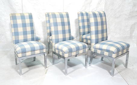 Set 6 Milo Baughman Blue & Cream Plaid Dining Cha (1 of 8)