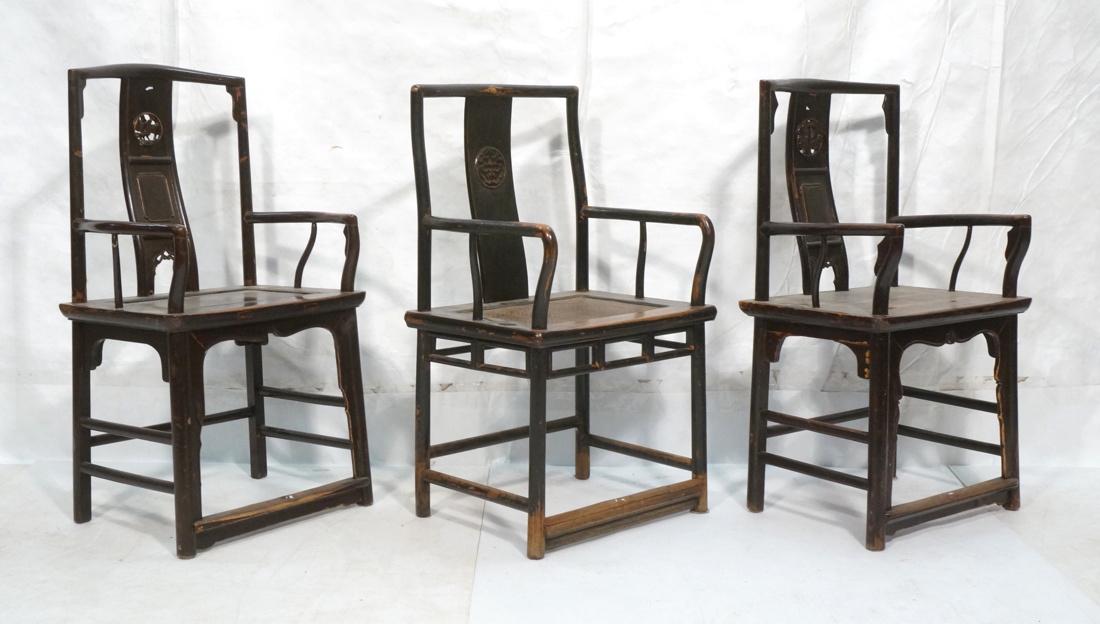 Lot 3 Carved Chinese Arm Chairs. HUANGHUALI. Chai (1 of 10)