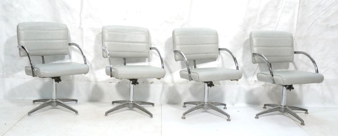 Set 4 Light Gray Leather Swivel Chairs. Wide flat (1 of 10)