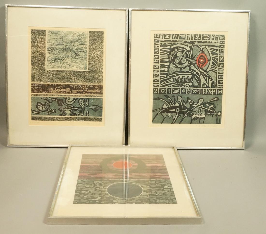 Lot 3pc Modernist Artist Signed Prints. Tribal Mo (1 of 7)