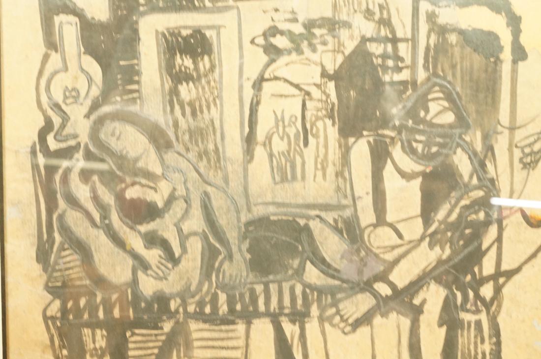 Signed Graphite & Ink Drawing. Figures seated in (1 of 4)