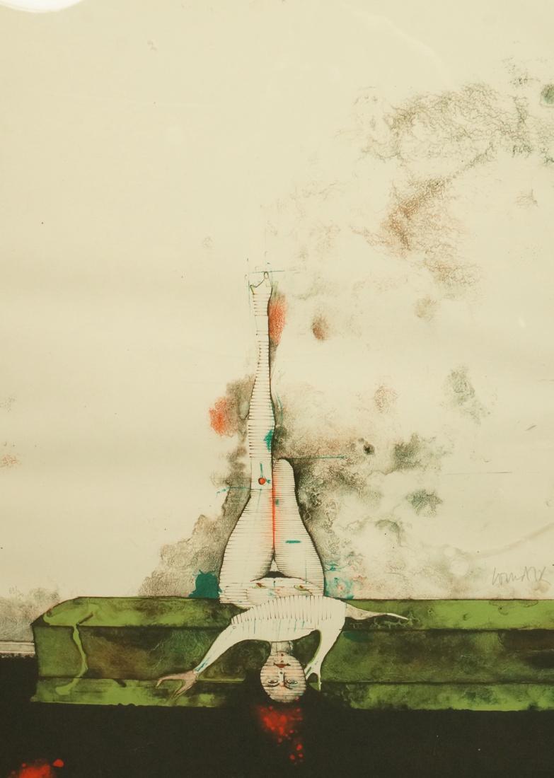 PAUL WUNDERLICH Graphic Print. Upside down female: PAUL WUNDERLICH Graphic Print. Upside down female nude. woman on bed with raised legs. Pencil signed, 69/70. -- Dimensions: H: 26.75 inches: W: 20.75 inches ---