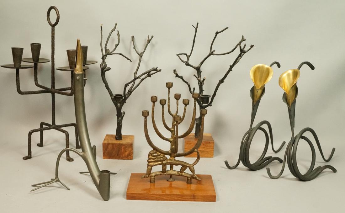 7pc Metal Modernist Candlestick Menorah Lot. 1)BU (1 of 10)