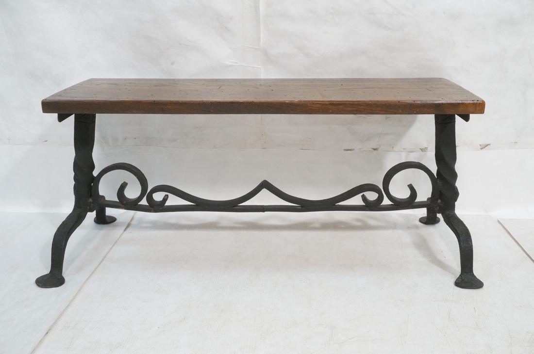 Wrought iron & Wood Bench Seat. Heavy Scroll Base (1 of 6)