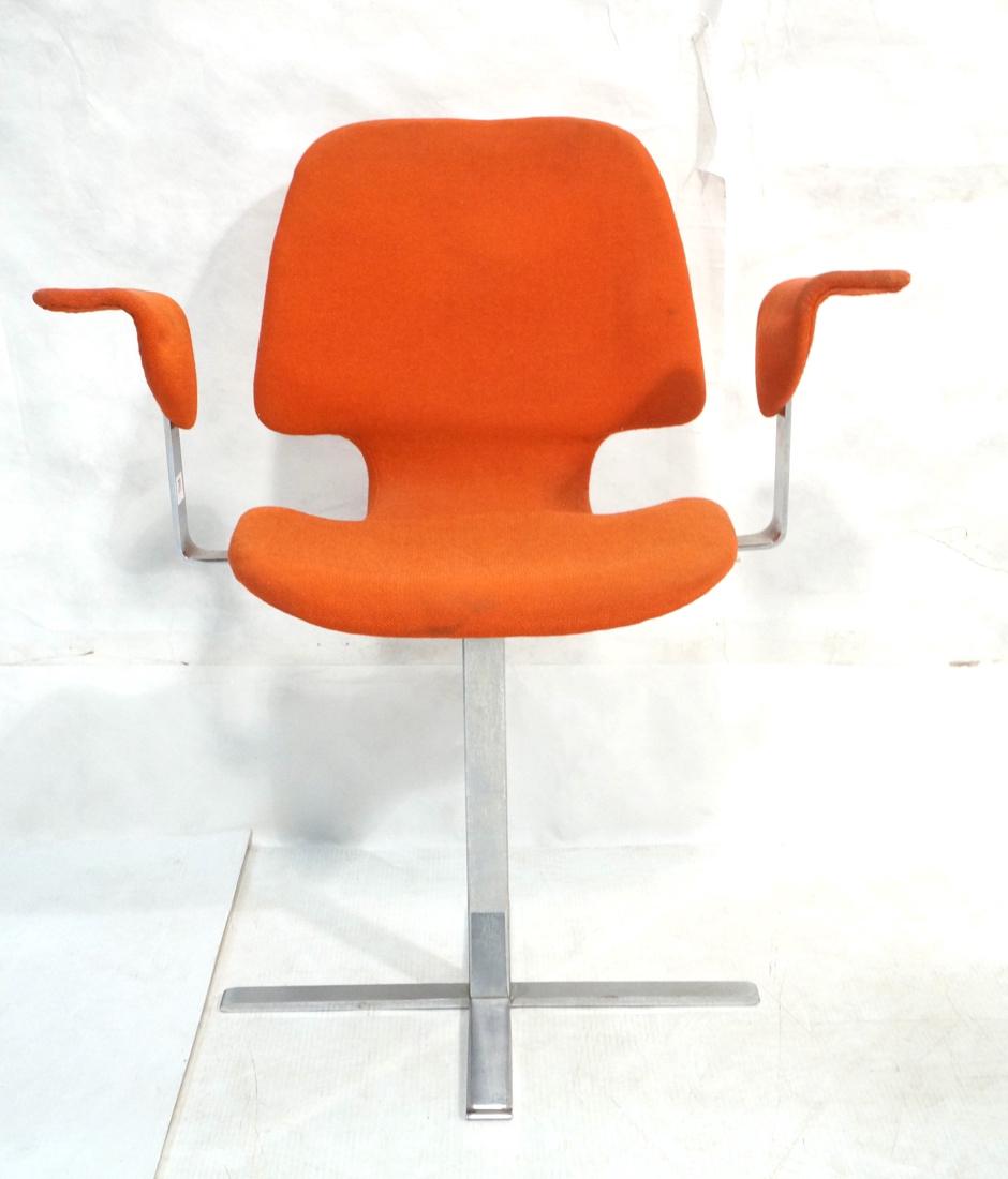 Modern Chrome Orange Fabric Side Arm Chair. Thin (1 of 7)