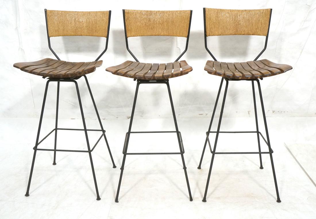 Set 3 ARTHUR UMANOFF Slat Seat Bar Stools. Black (1 of 9)
