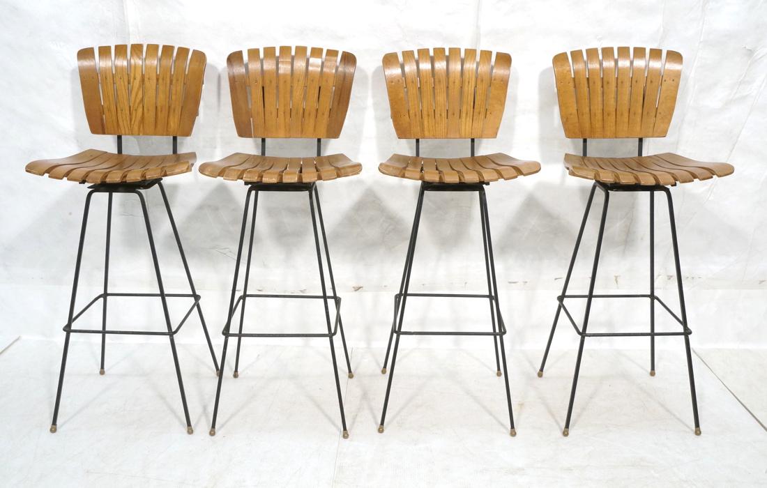 Set 4 ARTHUR UMANOFF style Slat wood Bar Stools. (1 of 8)
