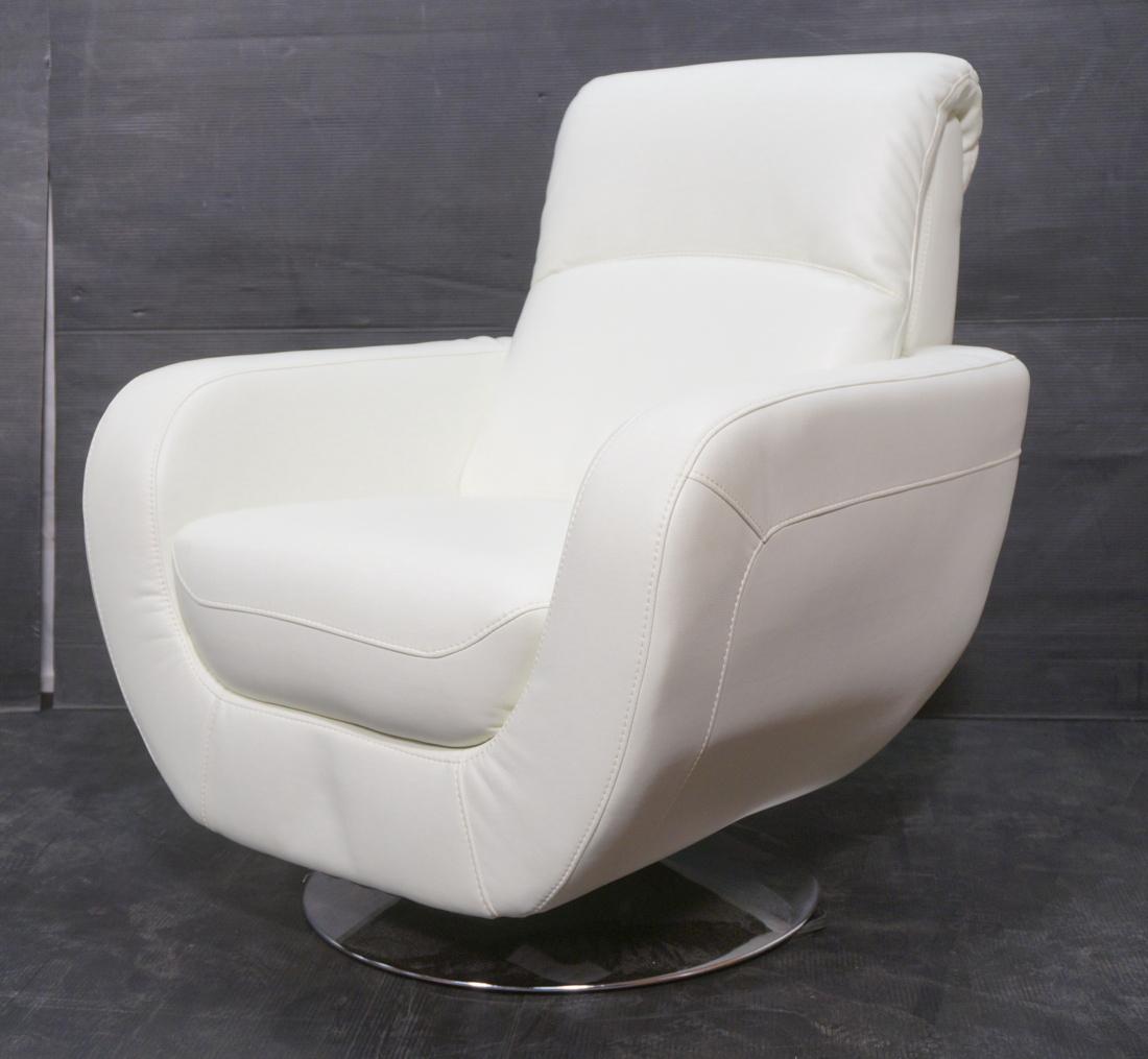 White Leather Contemporary Swivel Lounge Chair. C (1 of 8)