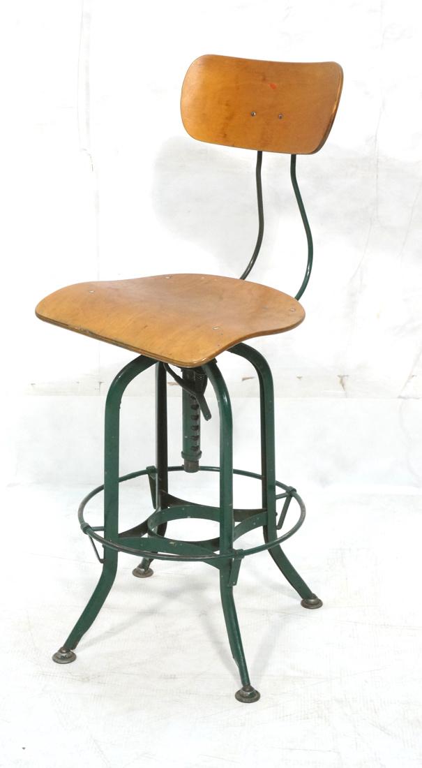 Industrial Drafting Stool. Heavy Green painted ir (1 of 8)