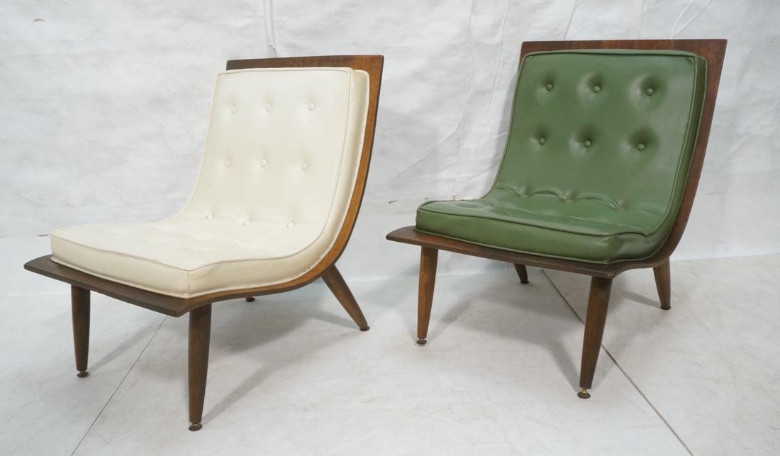 Pr CARTER BROS Vinyl Tufted Lounge Chair. Walnut (1 of 7)