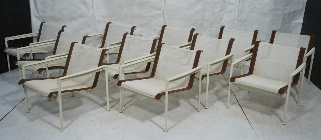 Set 11 RICHARD SCHULTZ Outdoor Lounge Chairs. Whi: Set 11 RICHARD SCHULTZ Outdoor Lounge Chairs. White mesh & white frames with brown trim. -- Dimensions: H: 25.5 inches: W: 26 inches: D: 27 inches ---