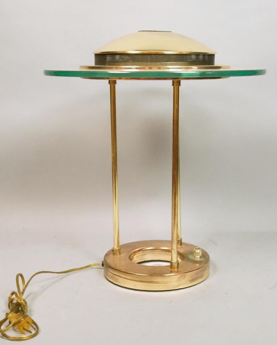 Sonneman Kovacs Saturn Desk Lamp. Modernist Bras: Sonneman Kovacs Saturn Desk Lamp. Modernist Brass & Glass Desk Table Lamp. -- Dimensions: H: 19 inches: W: 15.5 inches: D: 15.5 inches ---