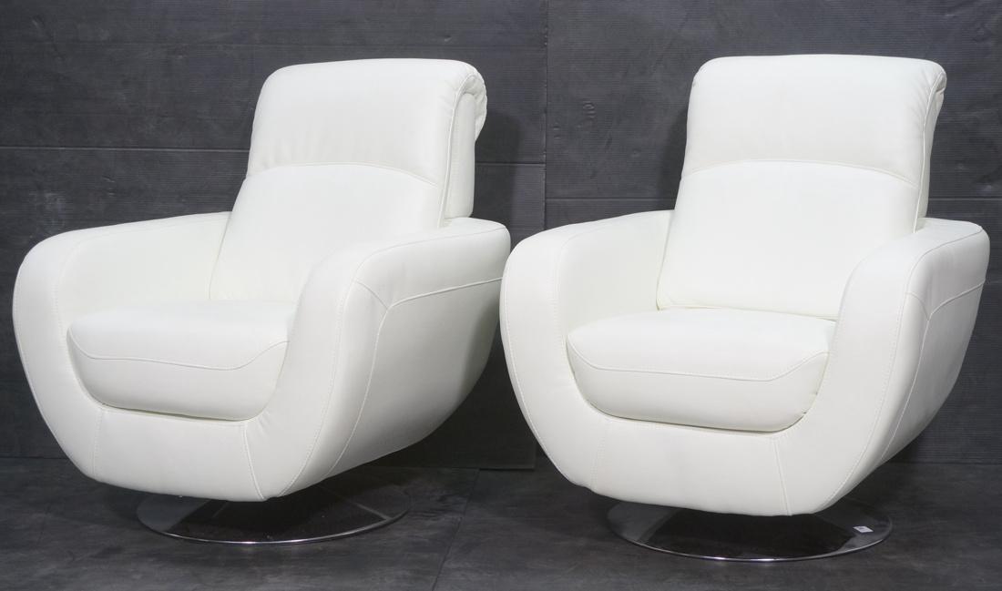 Pr White Leather Contemporary Swivel Lounge Chair (1 of 10)