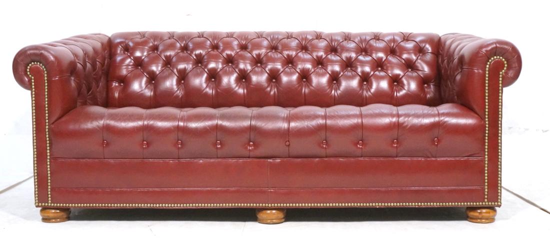 Burgundy Leather Chesterfield Sofa Couch. Tufted (1 of 10)
