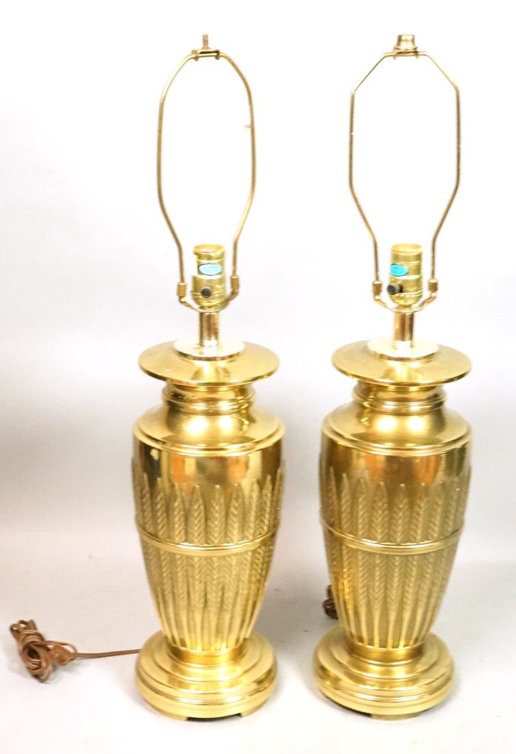 Pr Brass table lamps. Urn form with wheat leaf ra (1 of 8)