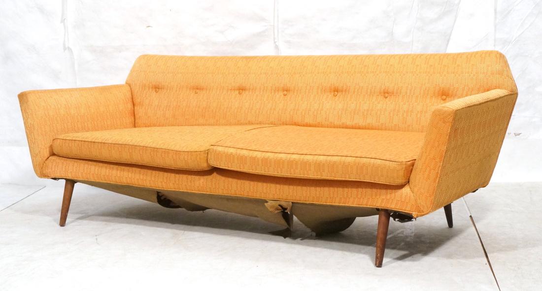 Mid Century Orange Fabric Sofa Couch. Slightly fl (1 of 9)