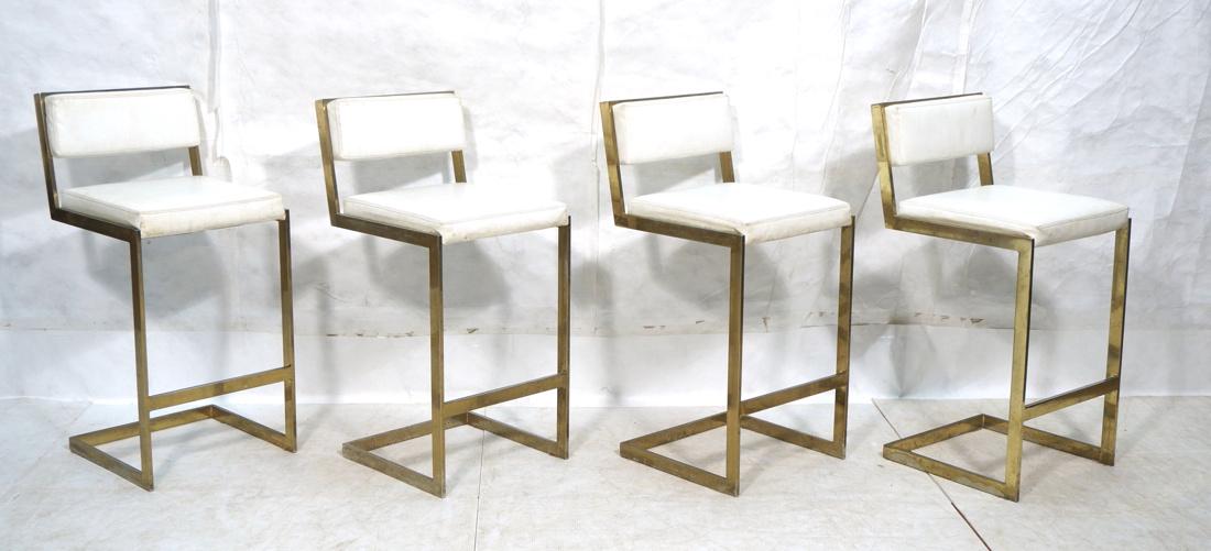 Set 4 Brass Contemporary Bar Stools. White vinyl (1 of 10)