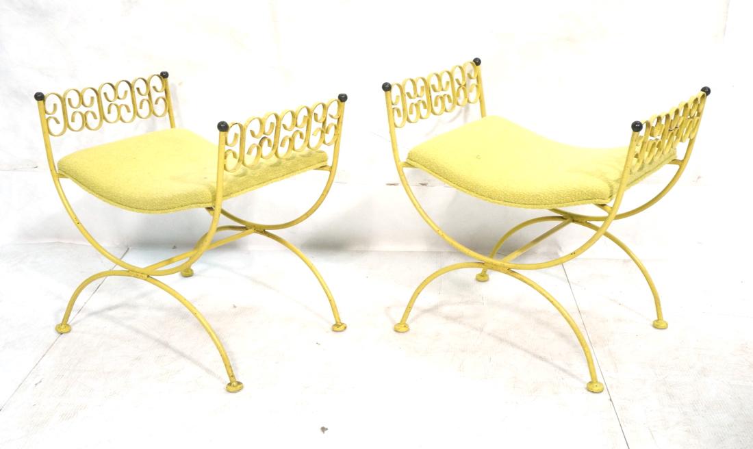 Pr SHAVER HOWARD Metal Scroll Benches Stools. Yel (1 of 7)
