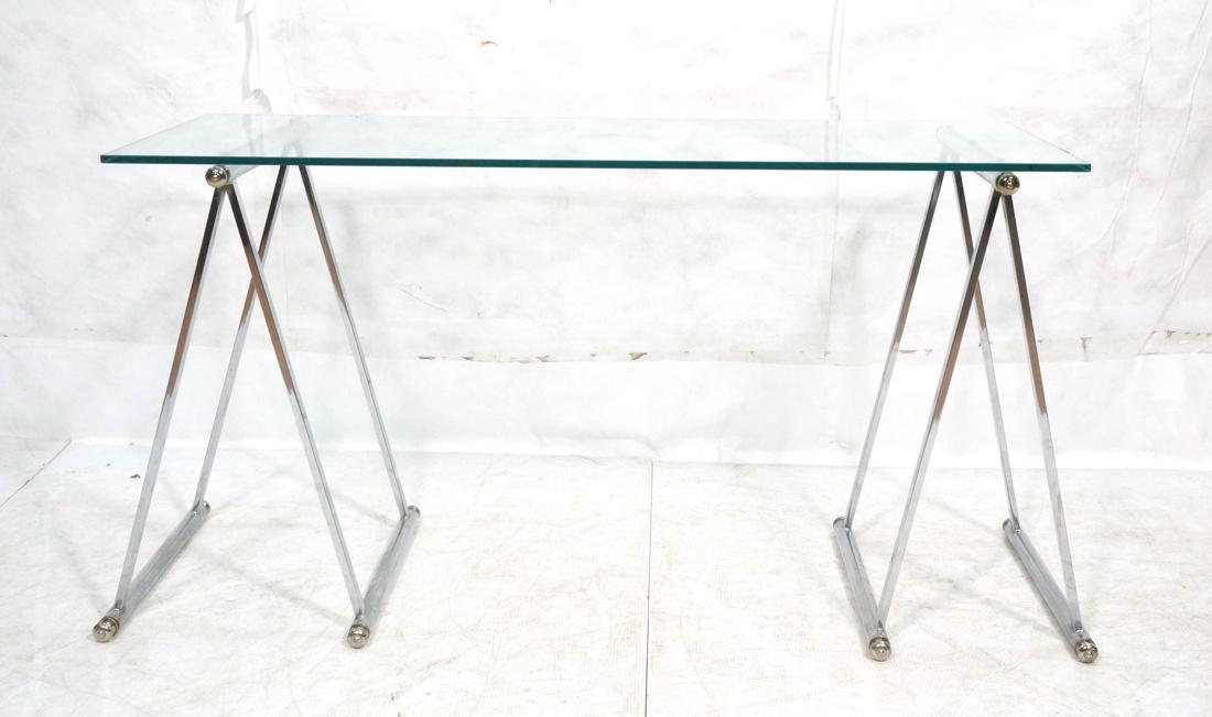 Glass Top Console/Desk table with Pair Chrome "A" (1 of 6)