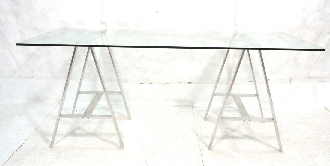 6' Glass Top "A" Frame Dining Table. Pair Aluminu (1 of 7)