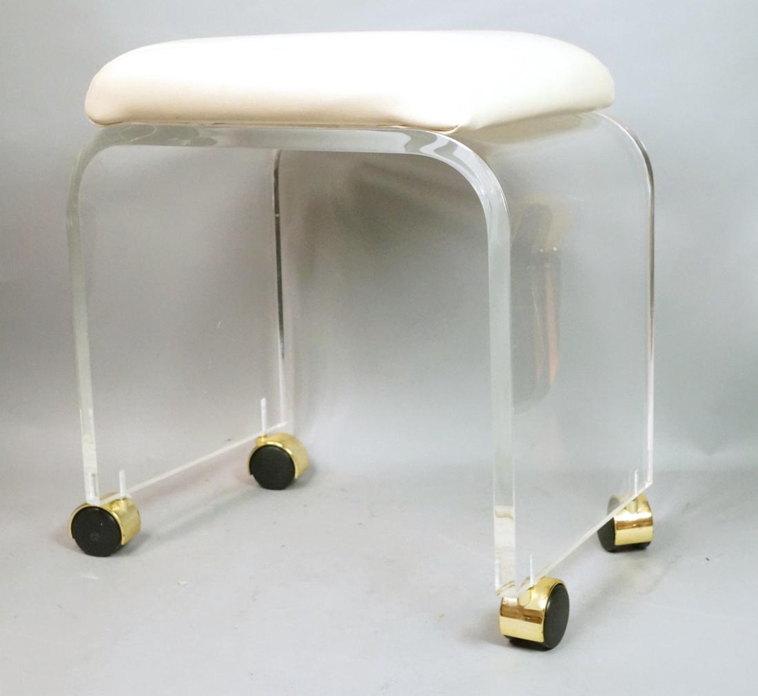 Rolling Lucite Mid Century Bench Stool. Off white (1 of 7)