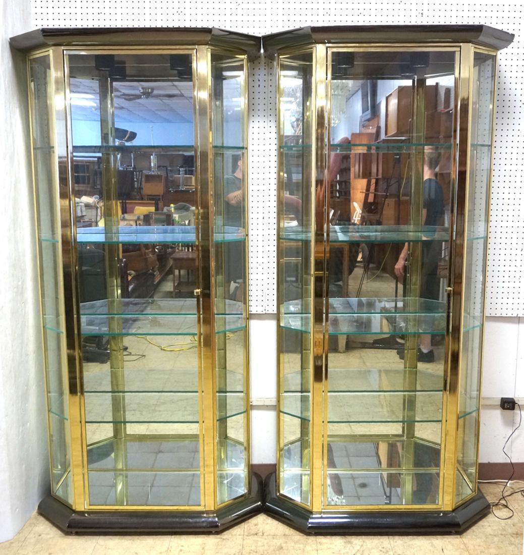 Pr Brass & Glass Enclosed Etageres. Lighted Curio (1 of 9)