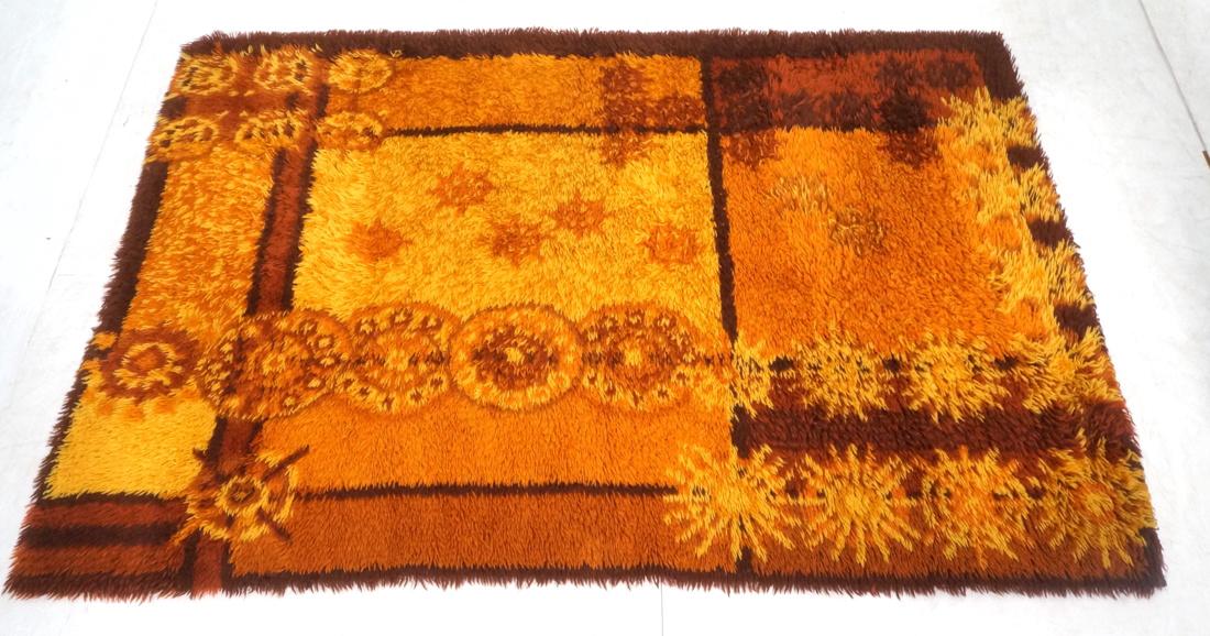 Vintage Modernist Shag Carpet Rug. Browns and ora (1 of 5)