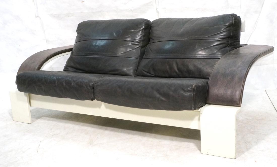 Italian Leather and Molded Wood Sofa Couch.  Grea (1 of 9)